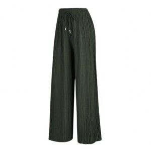 Black Pleated Palazzo Pants Size 2 Lightweight Elastic Waist Tie Cropped